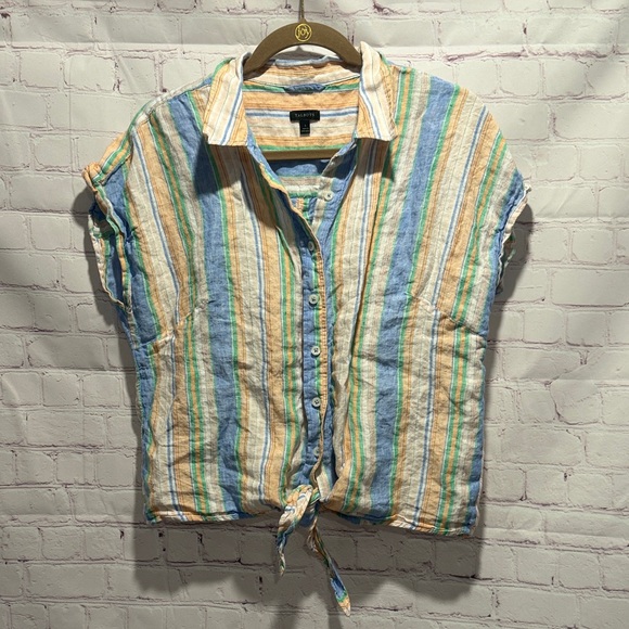 Talbots Tops - Talbots Striped Short-Sleeve Button-Down Linen Shirt Woman’s size large